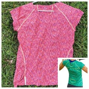 ATHLETA | reflective technical top in pop pink & orange space dye, size large